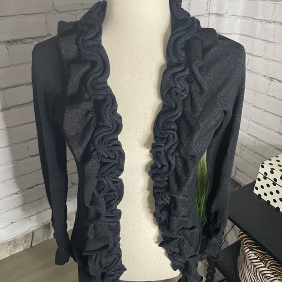 INC Sweater cardigan ruffled sweater black - Picture 4 of 5